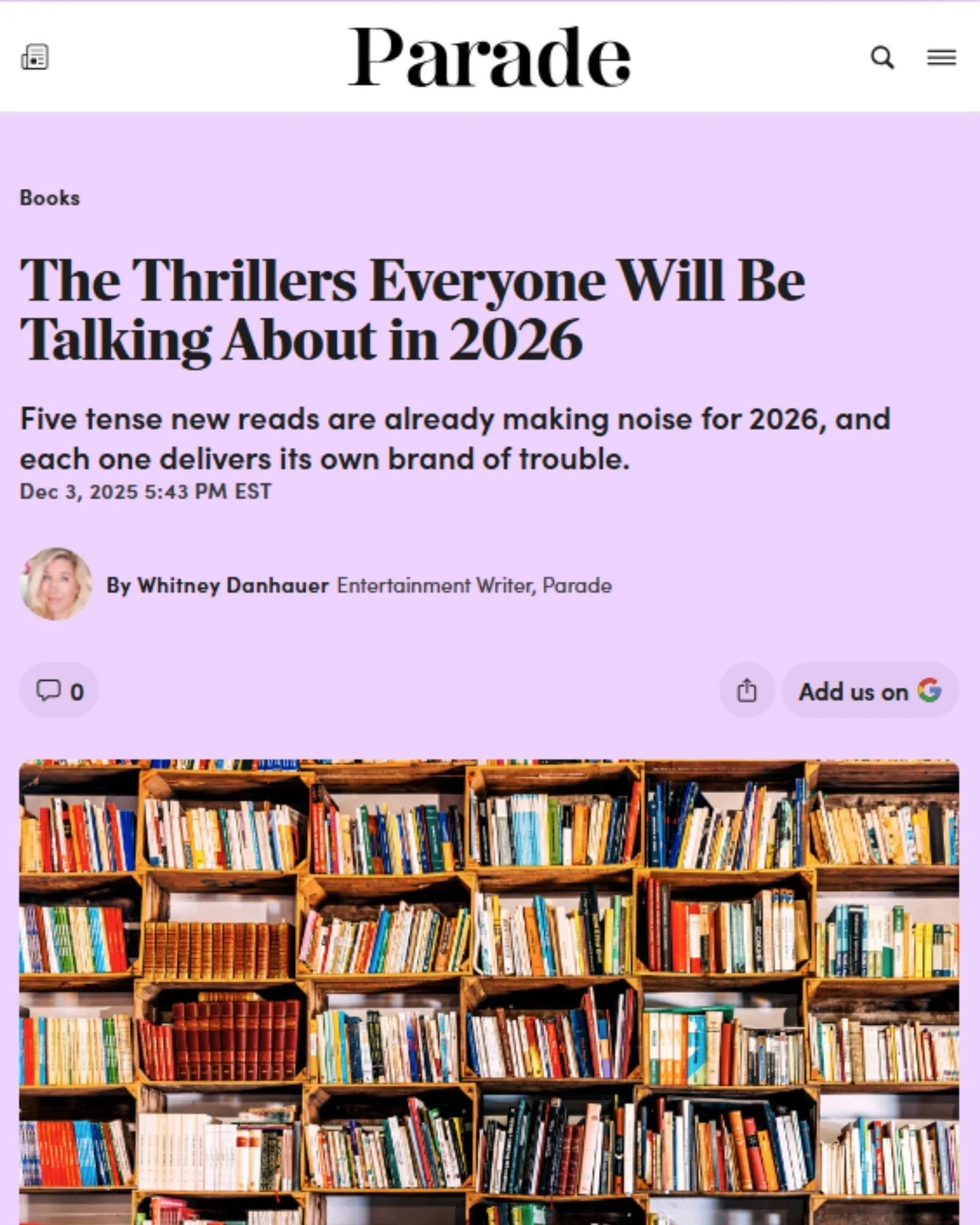 Lovely surprise! 🙊Found myself and my book on this wonderful list, The Thrillers Everyone Will Be Talking About in 2026 by Parade (https://parade.com/books/thrillers-2026-books-preview). Super grateful to my publicist for putting this together and s