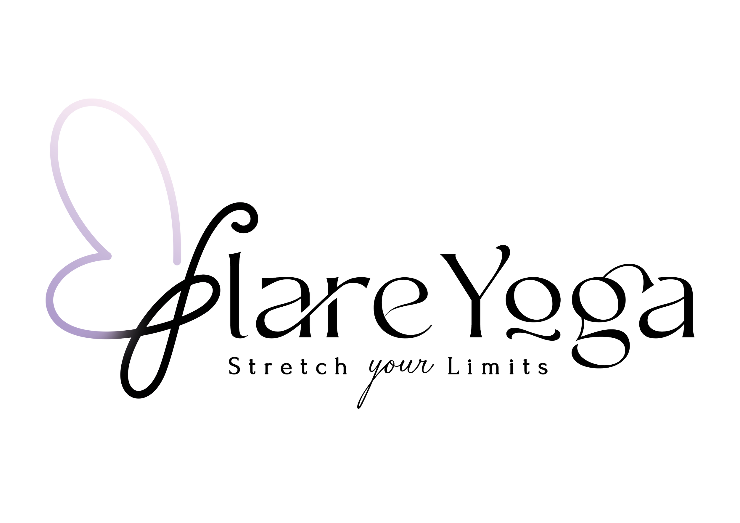 Flare Yoga Logo featuring a butterfly, with the tagline "Stretch your Limits" underneath.