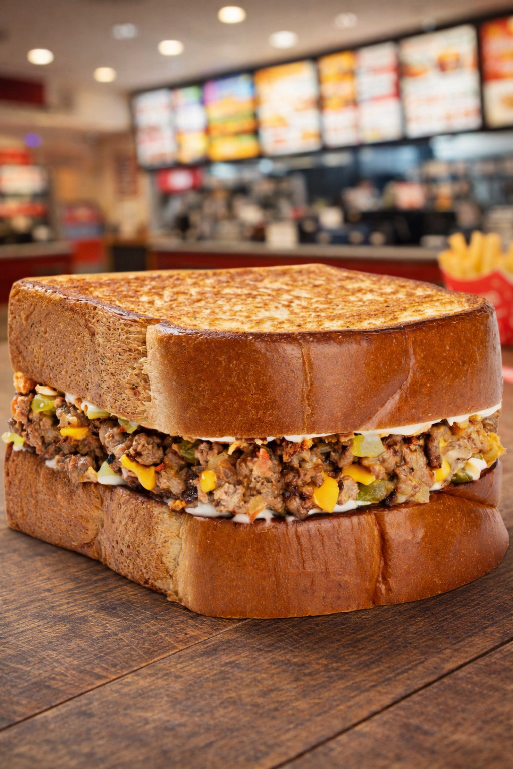 A large chopped beef sandwich