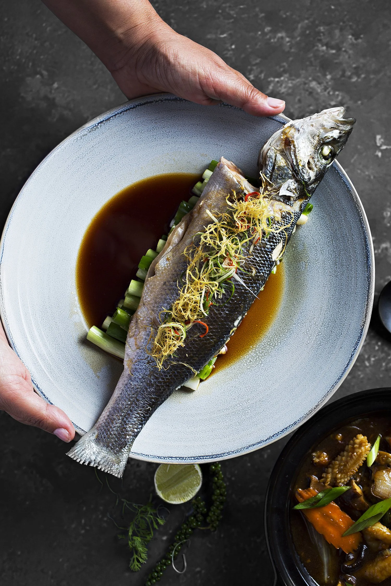 A cooked whole fish 