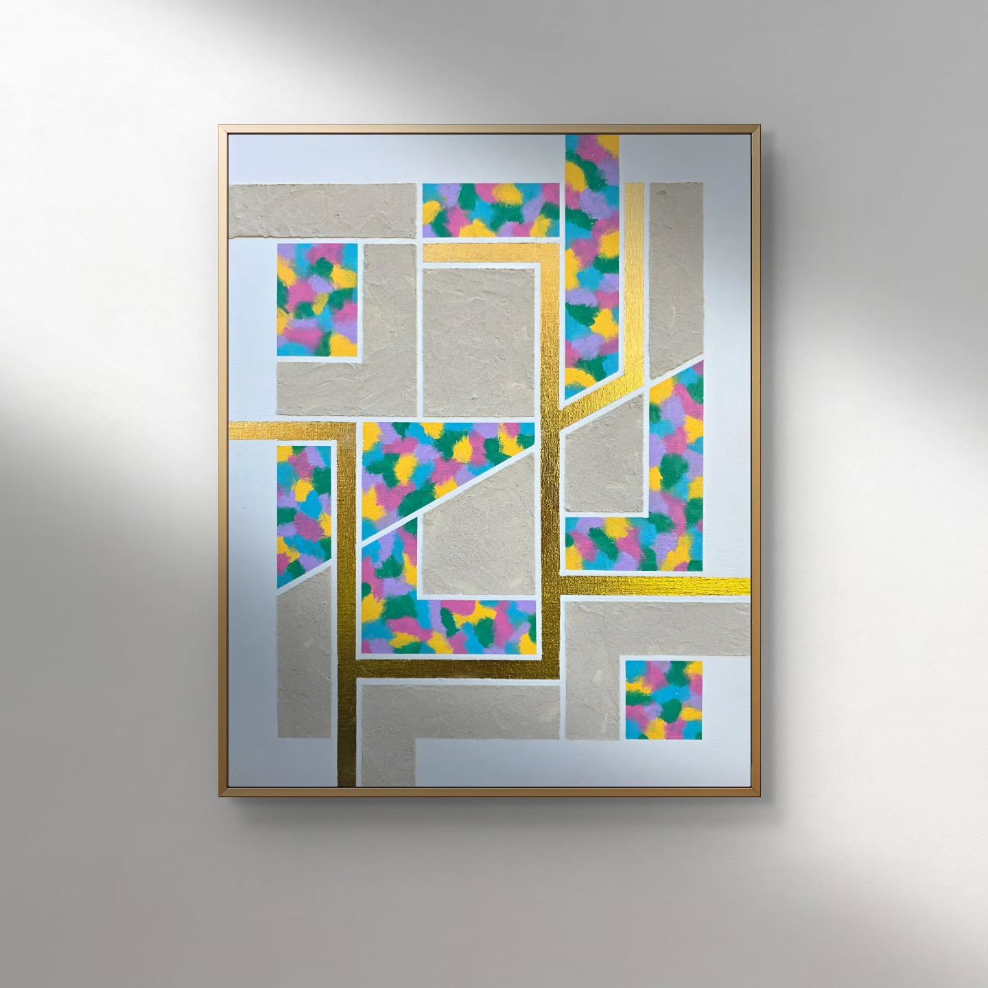 "Urban Ascent" 
&bull;
40x50cm
&bull;
Acrylic, textured paste &amp; gold leaf on a primed canvas
&bull;
Currently exhibited at @thecorshamgallery untill 15th April 2026 
&bull;
#tombatesart #abstractart #contemporaryart #Corsham #Wiltshire