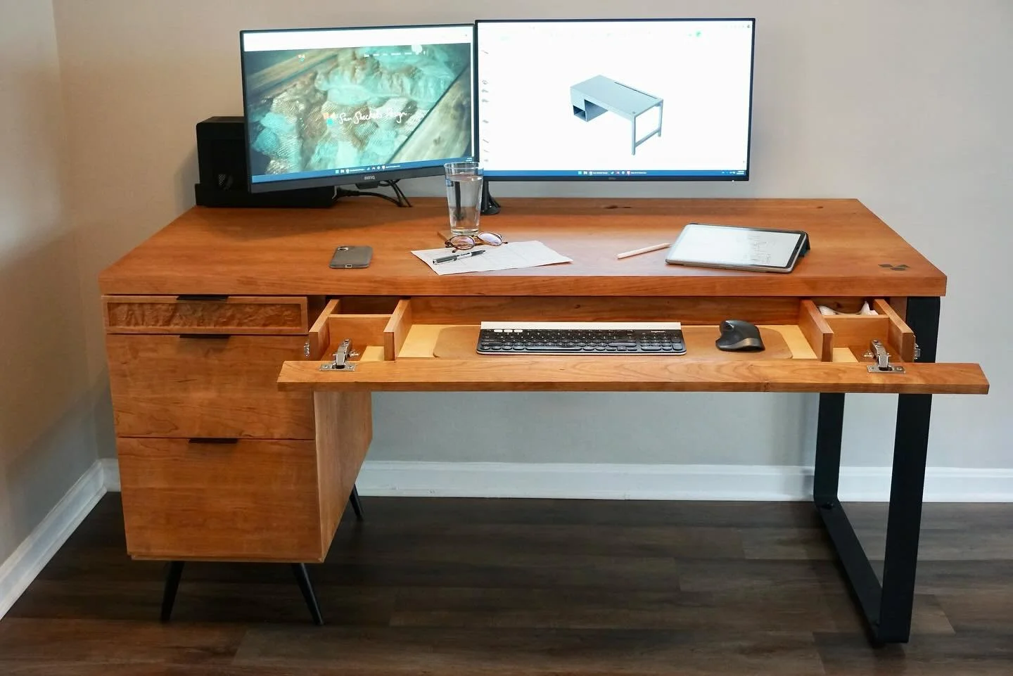 Project #022: Personal Desk

Solid Cherry - Custom-Fabricated Steel Leg - Topographic Top Drawer Faces - Fold-Down Keyboard Tray - Bottom File Drawer - Integrated Cable Channel - Oil Finish

Like what you see? Please share. As a small business, shari