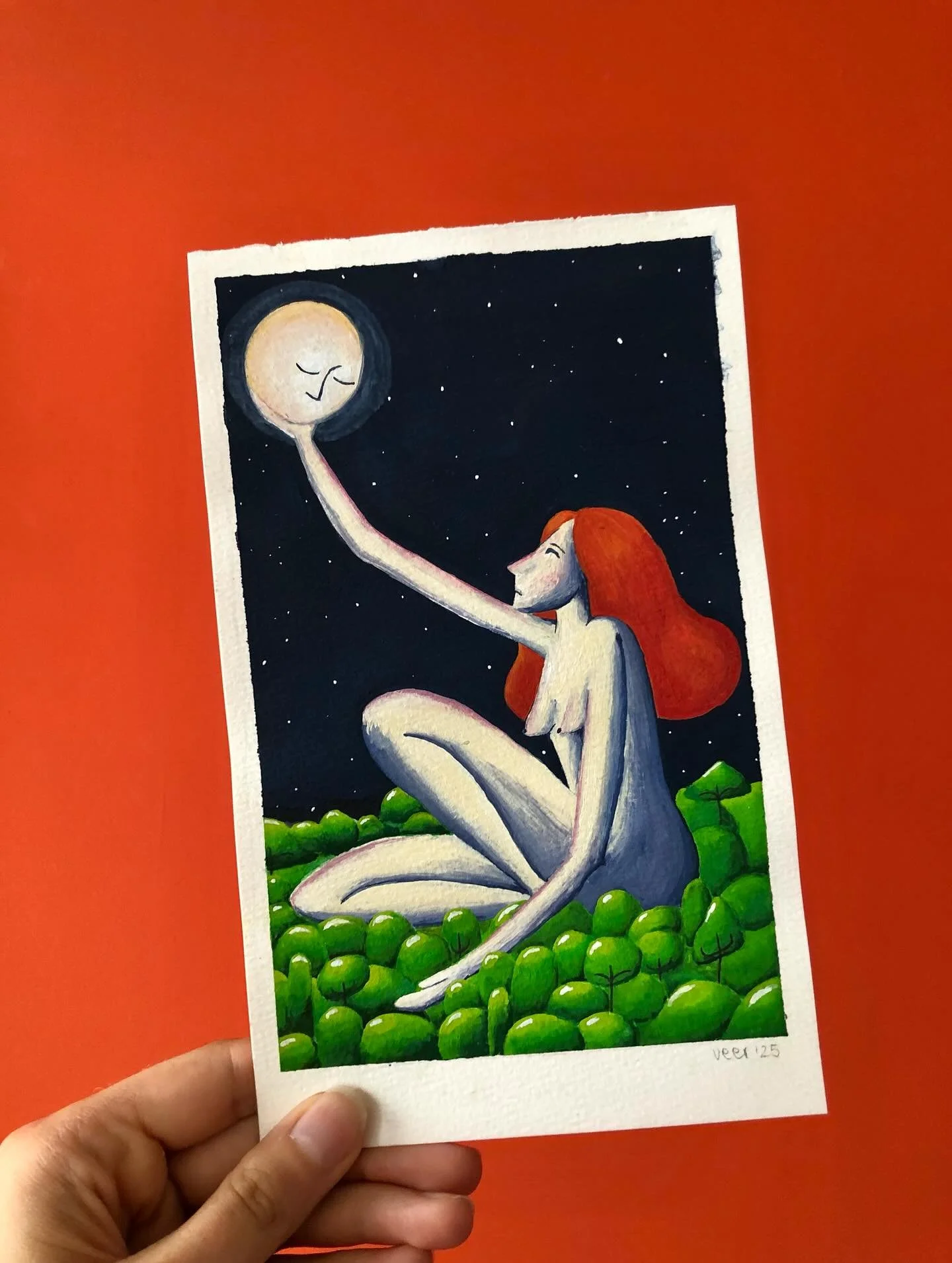 So busy printing my paintings that I forgot this maanvrouw is actually tiny 🥹🌕

#illustration #gouache #painting #moon #artofinstagram #fineart