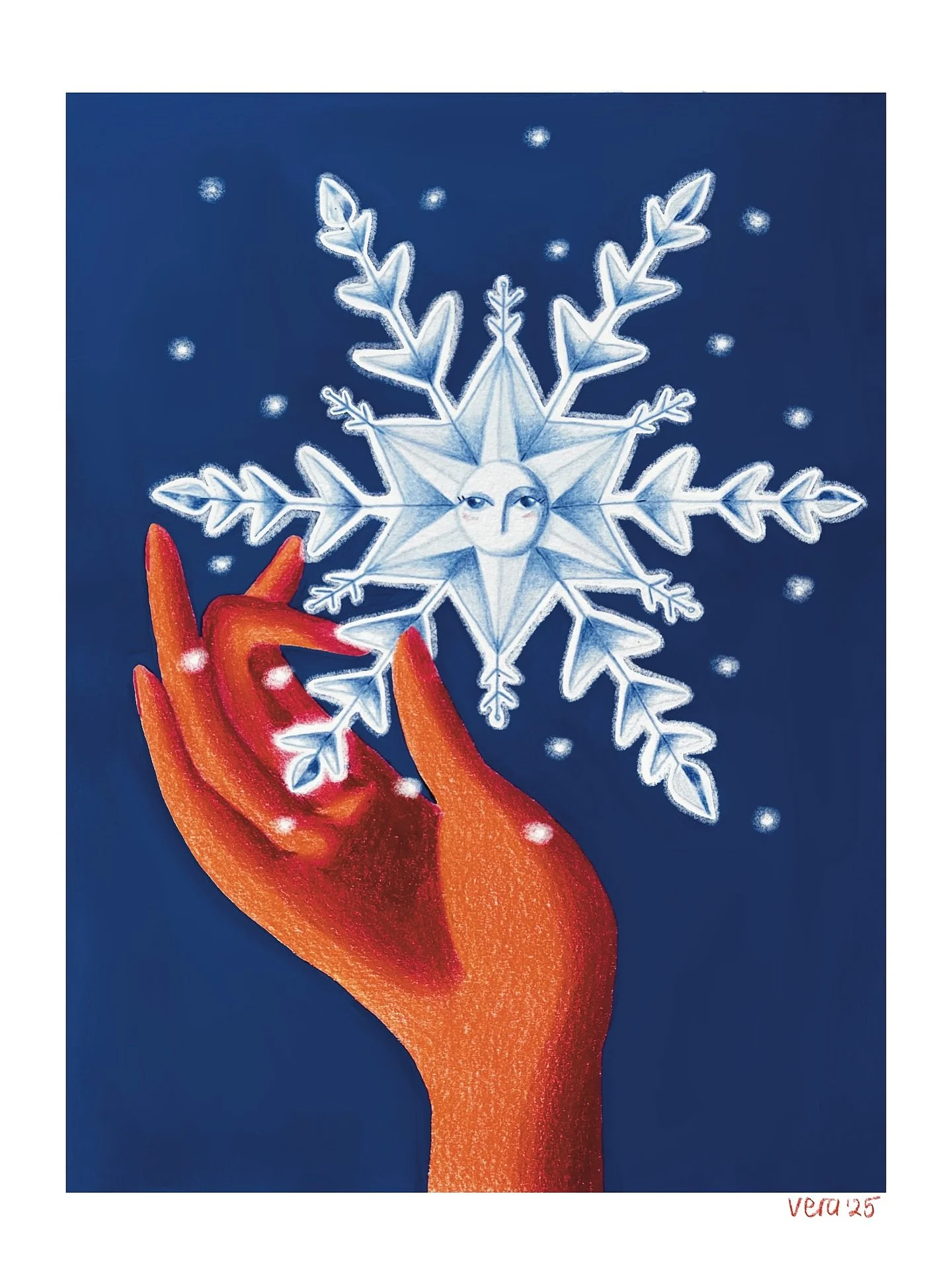 A lil bday snowflake for @shmavital ❄️💙

This illustration was made with coloured pencil, colour pastel and gouache, and finished with Procreate: all my favourite materials ✨

#illustration #coloredpencil #gouache