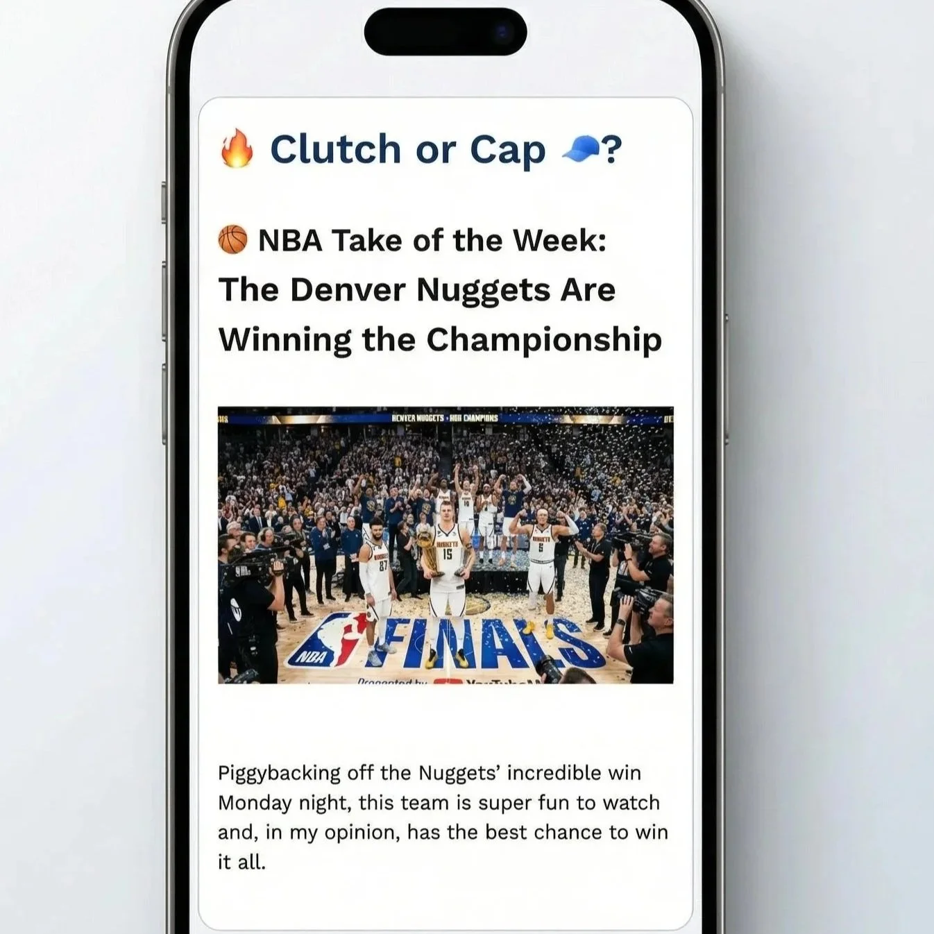 A mobile phone screen displaying a news article about Zion, a basketball player, with a photo of him in a New Orleans jersey.