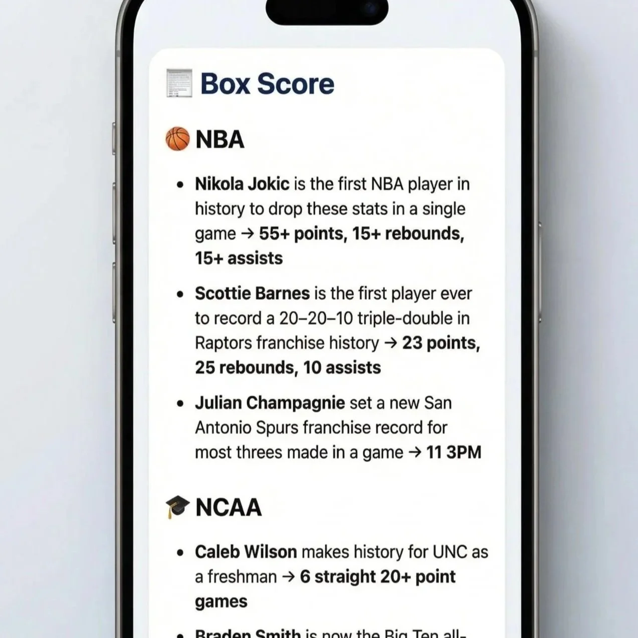 Smartphone screen displaying sports betting tips for Duke vs. Texas basketball game, including reasons for betting on Duke and the game prediction.