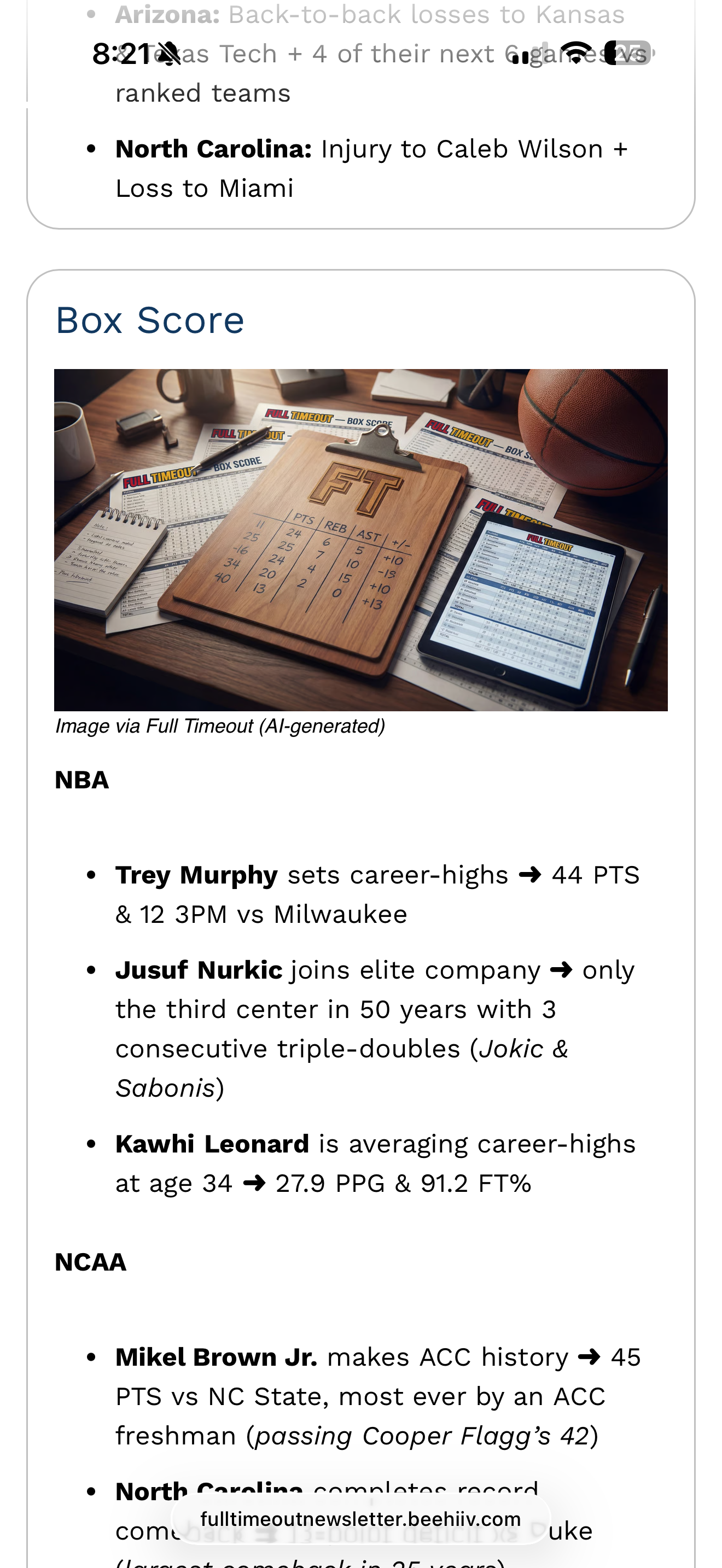 Smartphone screen displaying sports betting tips for Duke vs. Texas basketball game, including reasons for betting on Duke and the game prediction.