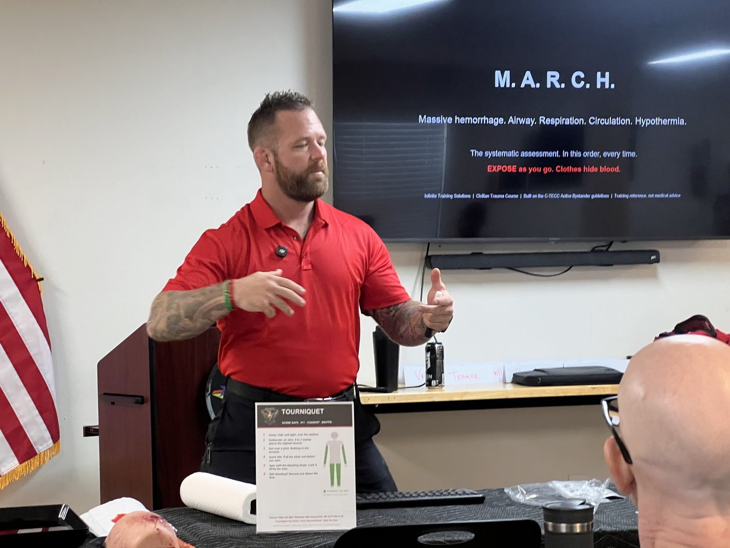 Ryan Kensinger teaching the MARCH sequence to a Civilian Trauma Course class