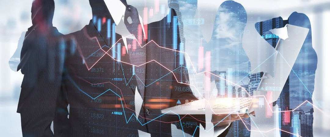 Bildkomposition aus Menschen und Aktien