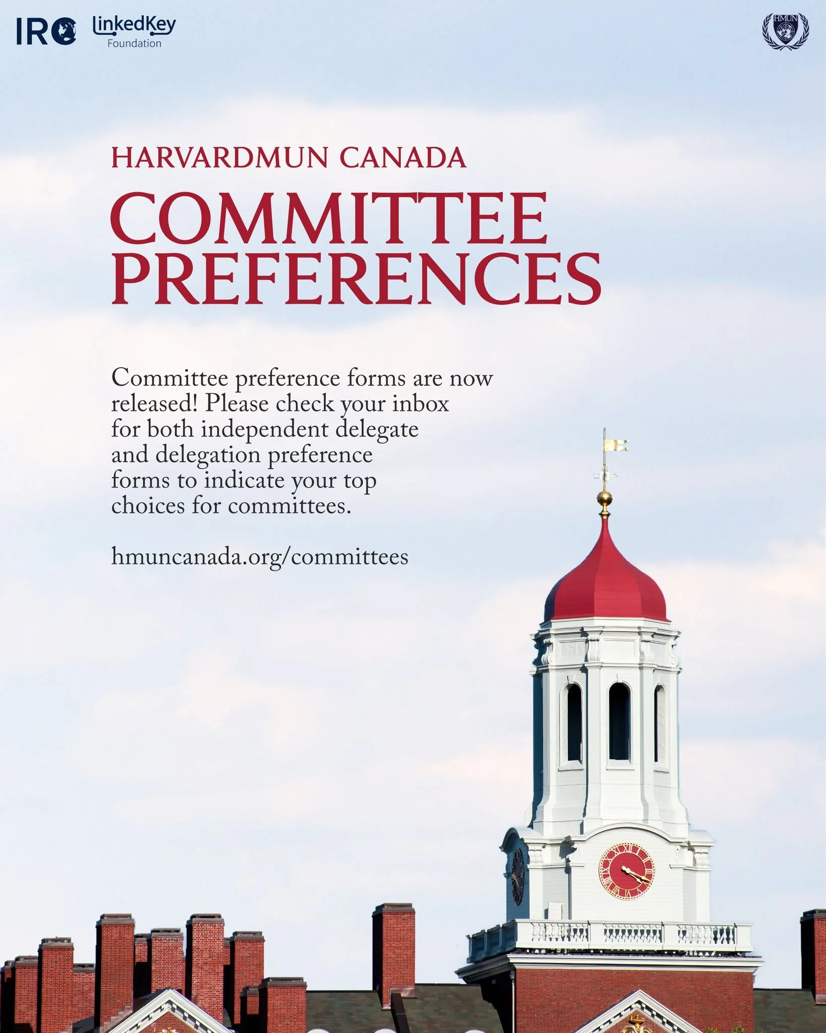 Committee preference forms have now been released! Please check your inbox for both independent delegate and delegation preference forms to indicate your top choices for committees.

If you have any questions, please feel free to reach out to info@hm