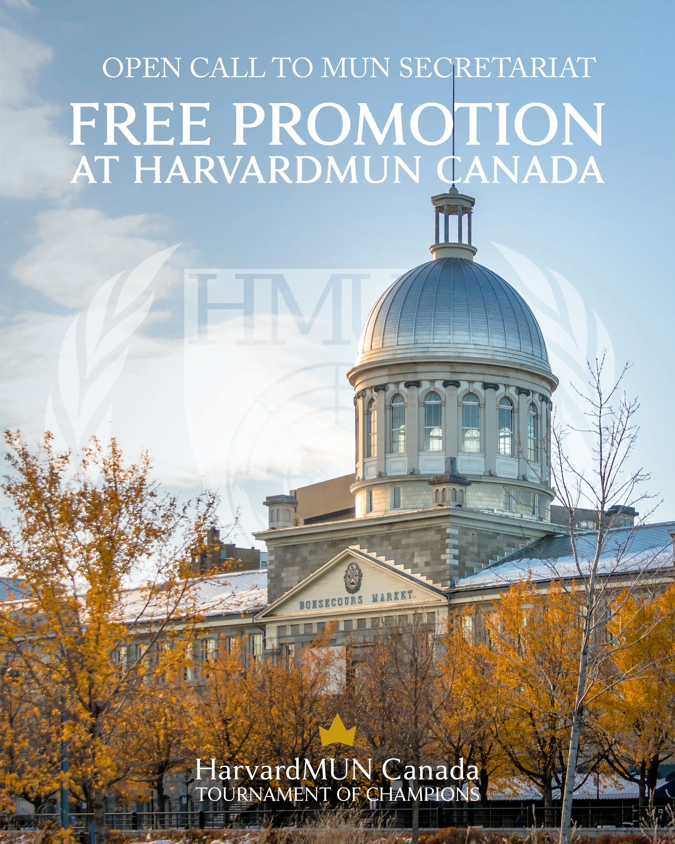 Are you part of the secretariat for a Canadian Model UN conference? Do you want a free promotion at HarvardMUN Canada 2026's closing ceremonies for your conference?

If so, apply to have your conference featured by filling out this form: https://form