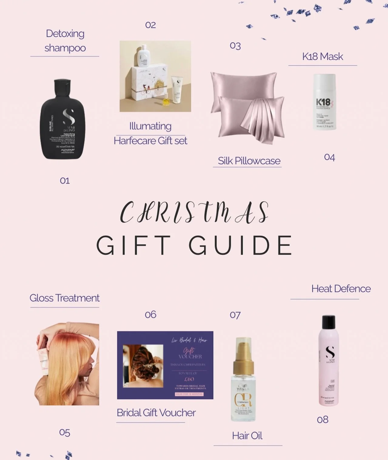 The Ultimate Bridal Gift Guide ✨

Everything a bride needs to stay on track, feel confident, and glow right up to the aisle.
From high-shine gloss treatments (skin test needed 48 hrs before) to must-have prep products and gift vouchers , shop online 