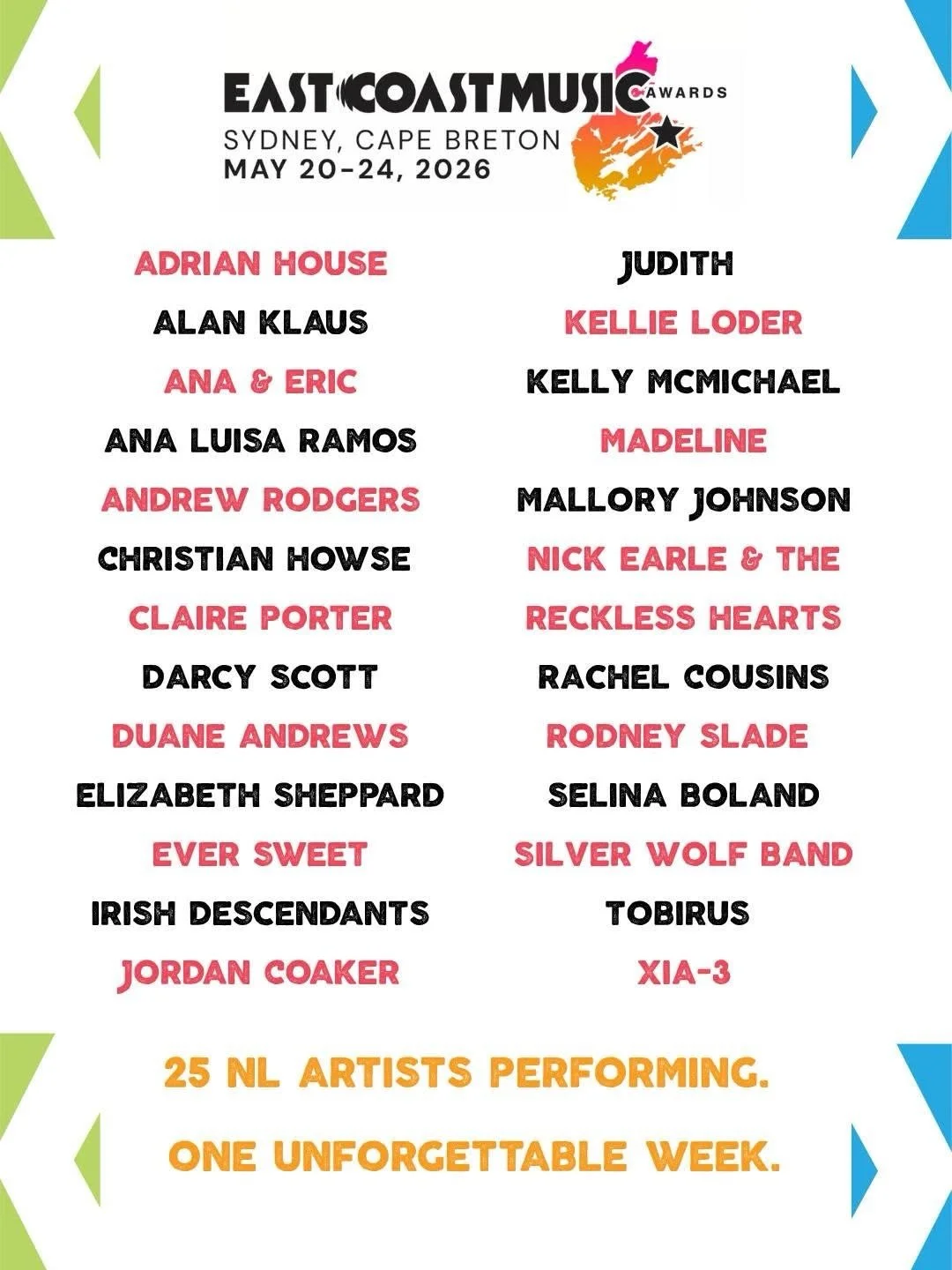 Very honoured to be on this list amongst so many fantastic artists!! Newfoundland is representing! 
I can&rsquo;t wait to see all my friends! 
This marks 10 years since my first time going! 
It&rsquo;s also my first time going as a solo artist. 
Cya 