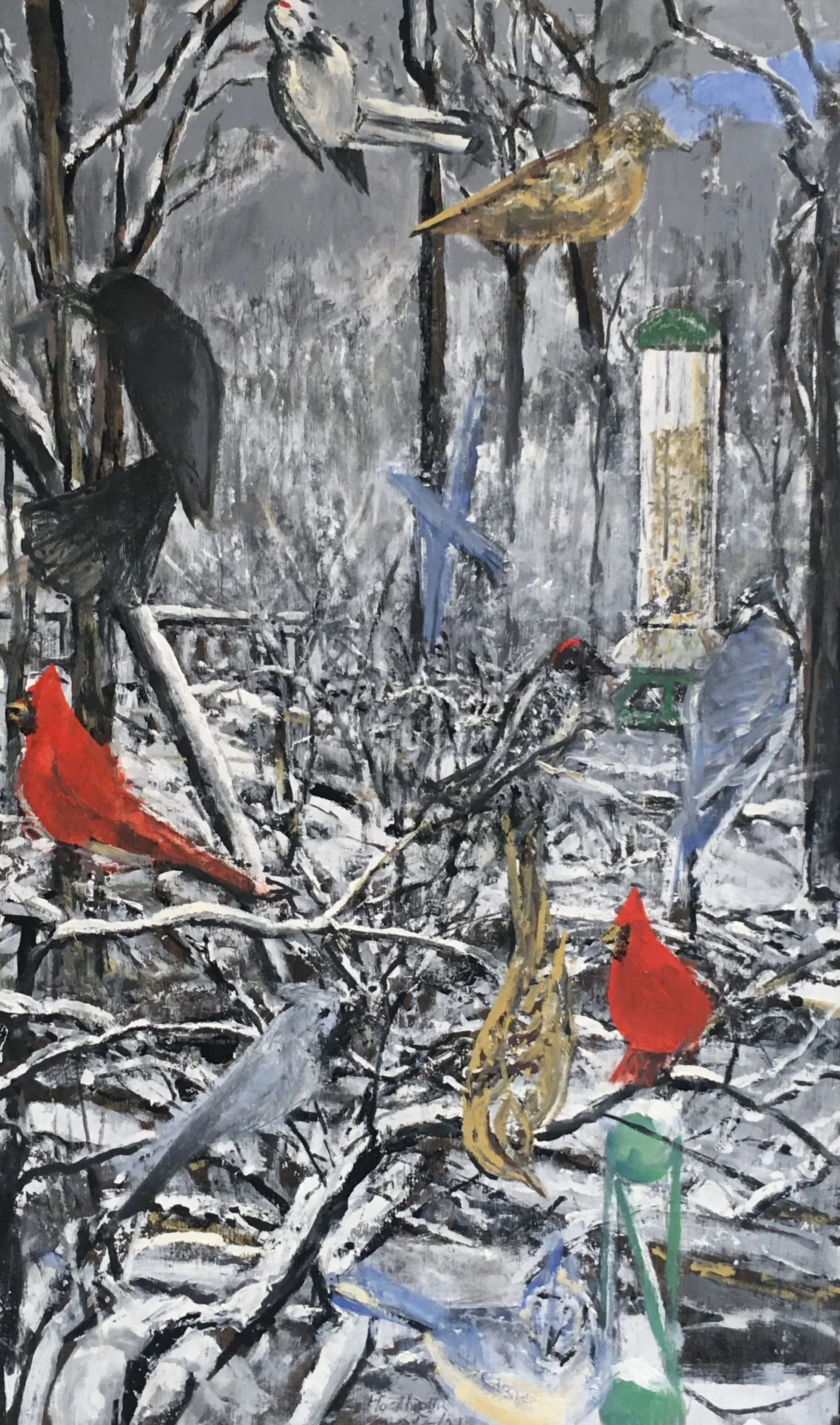 Bill Hochhausen Contemporary Oil Painting Birds on Snowy Landscape