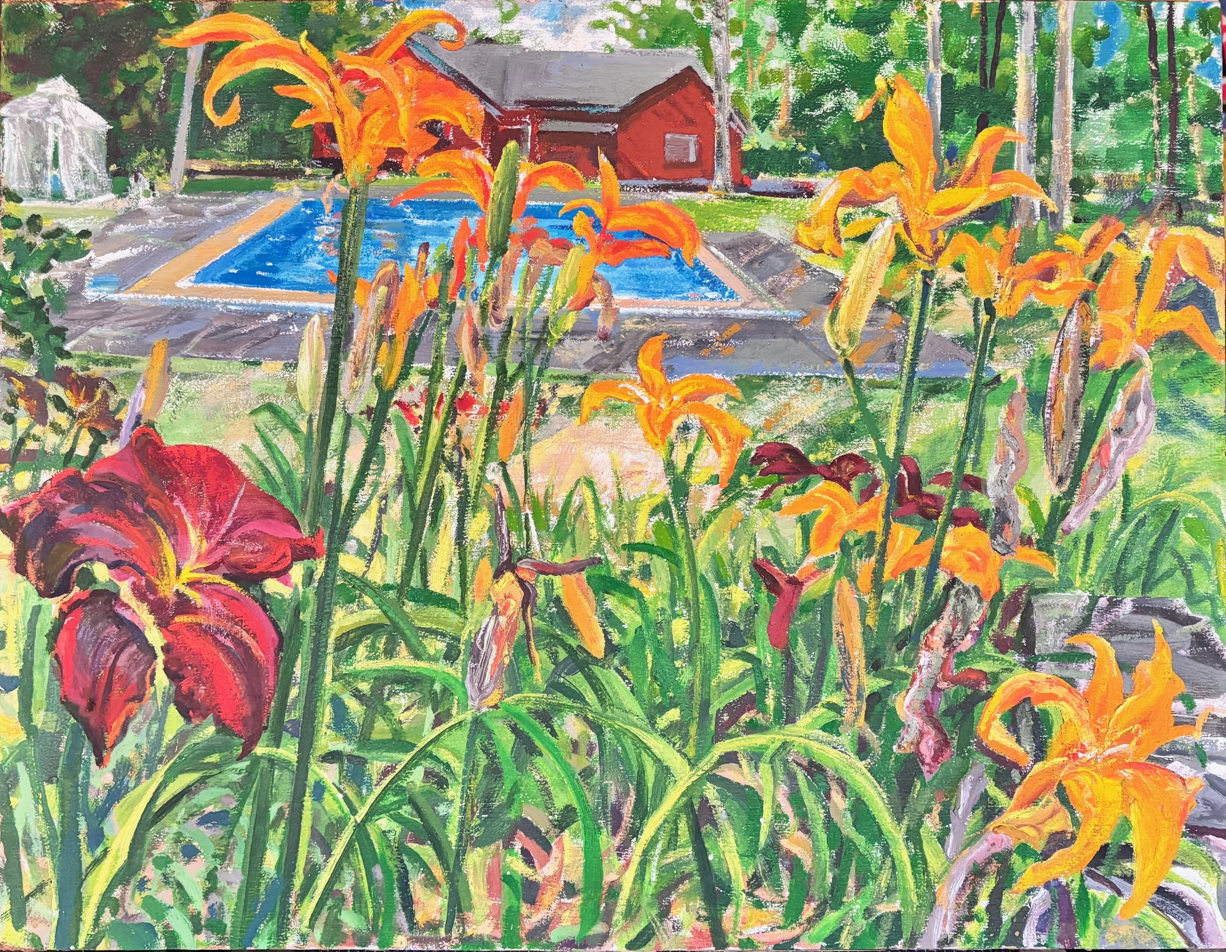 Bill Hochhausen modern art contemporary oil painting lily floral with pool (1).jpeg
