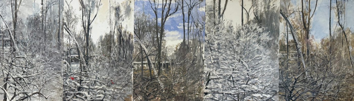 bill hochhausen snowy landscape painterly brushwork modern landscape snowy trees oil painting multi panel oil.png