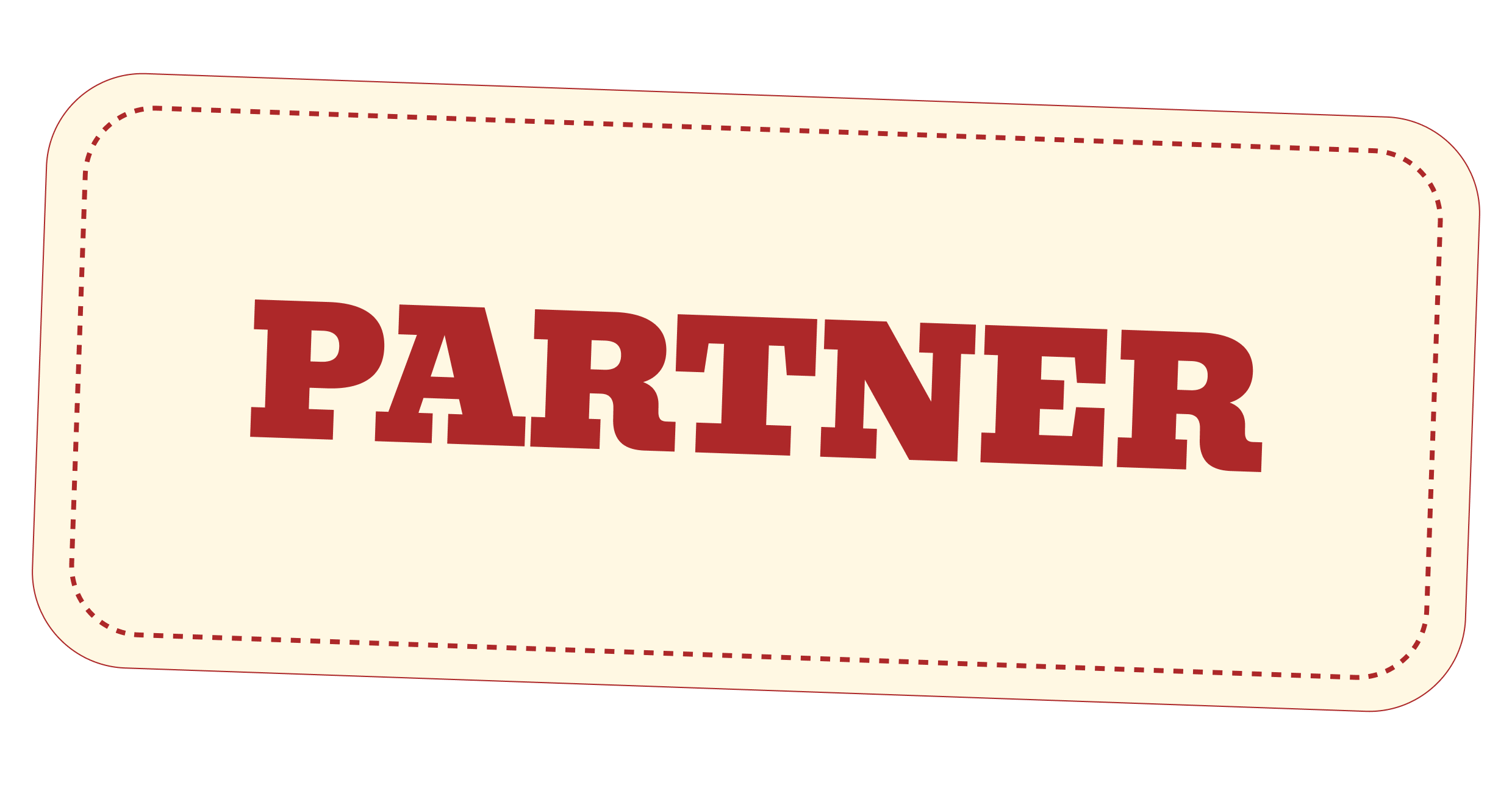 A sign with the word 'PARTNER' in large red letters on a light background with a dotted red border.