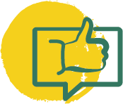 Thumbs-up icon inside a square with a yellow circle background