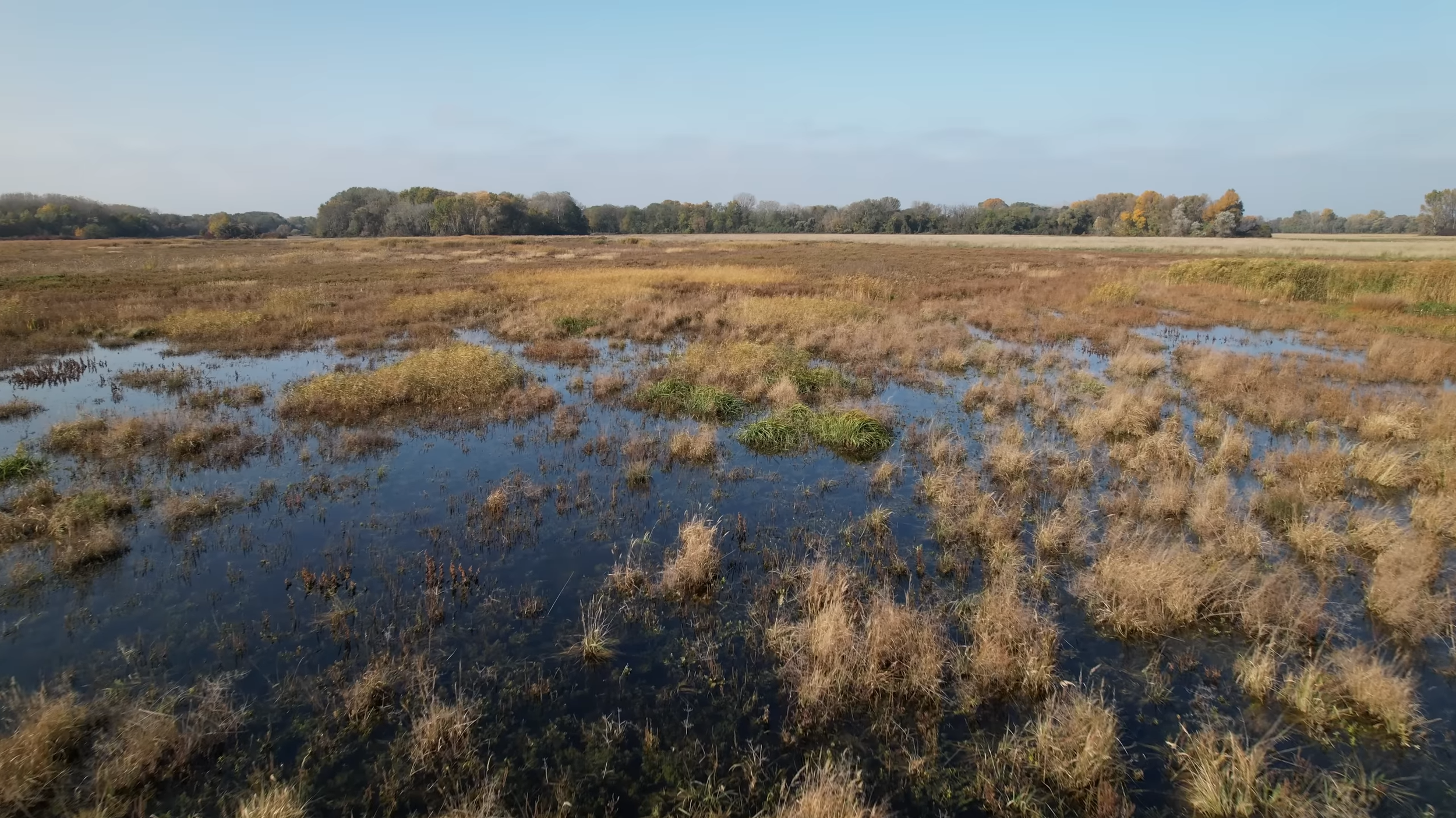 A drone shot of the flooded field