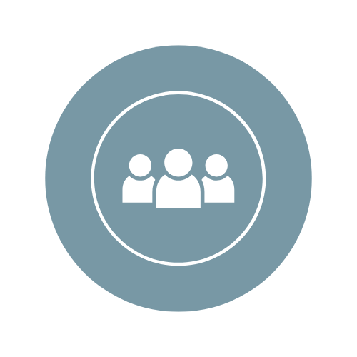 Icon of three people inside a circle, representing a group or community.