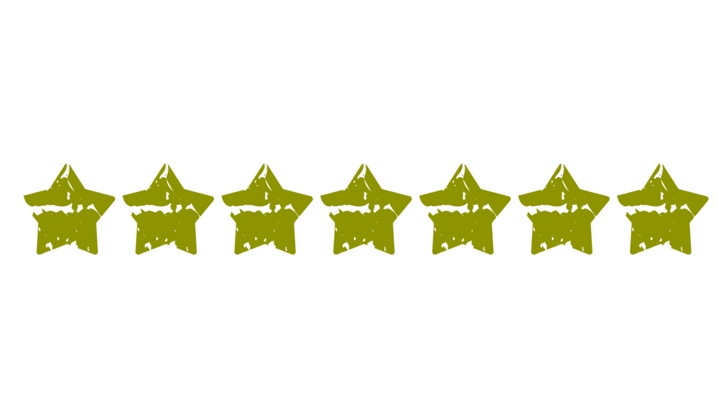 Group of seven green stars with a five-pointed shape, arranged in a horizontal line against a black background.