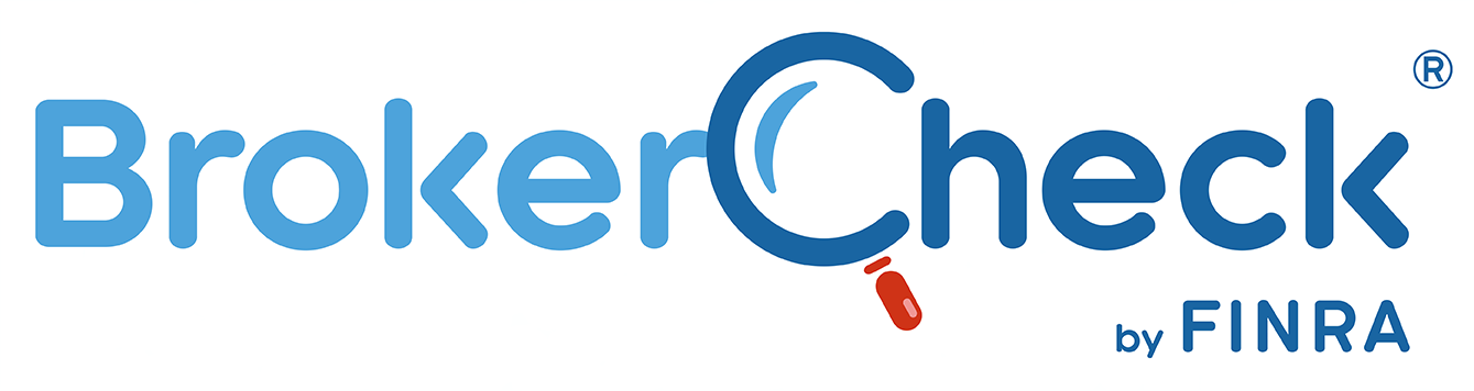 Logo for BrokerCheck by FINRA featuring a magnifying glass over the word BrokerCheck.