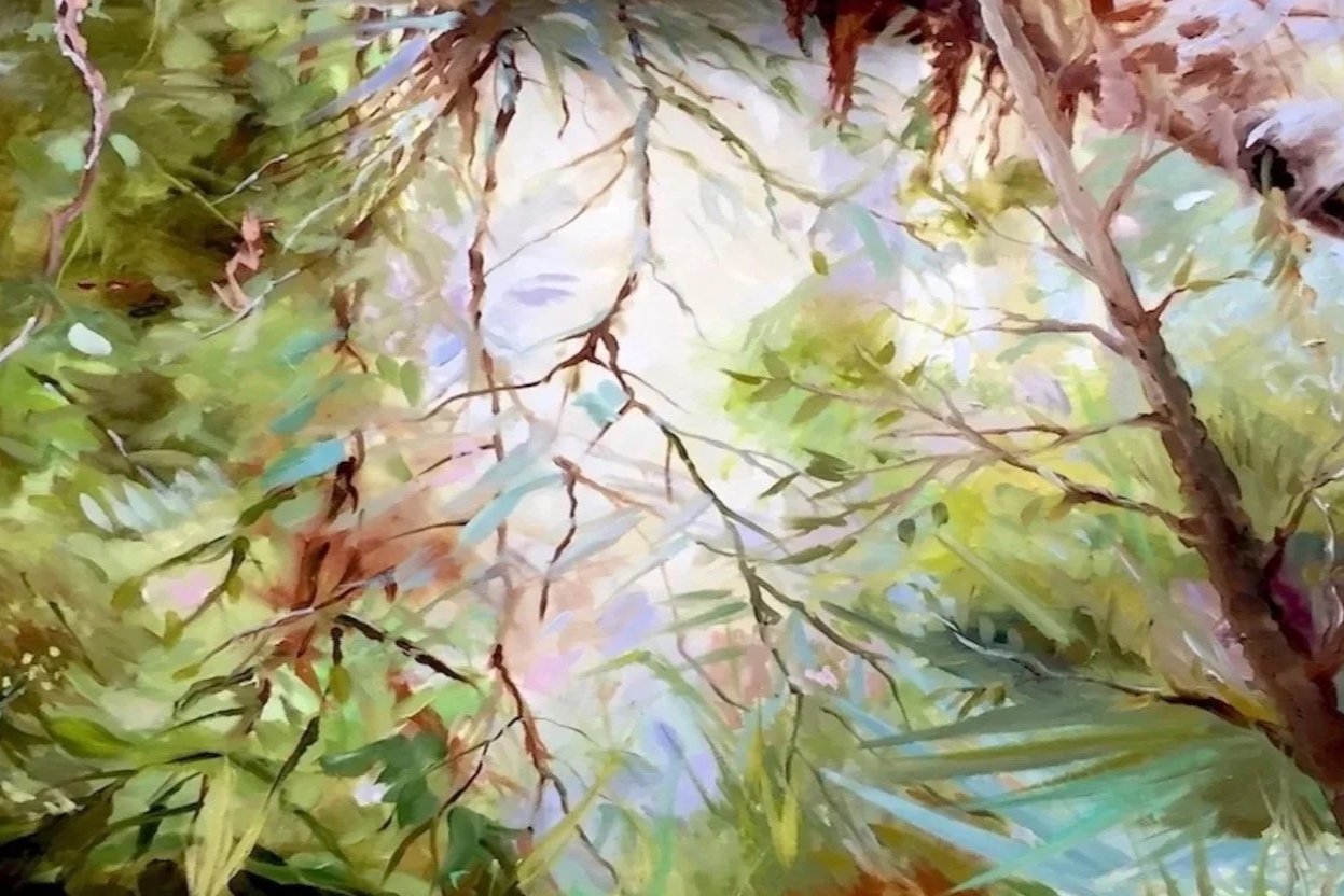 When walking in the tropical jungle you find little passaged of Light where mot often the birds and animals are calling out. This painting was produced daring  time in Panama. It is in oil on canvas  20 x 24” 
It is one of my own personal favourites 