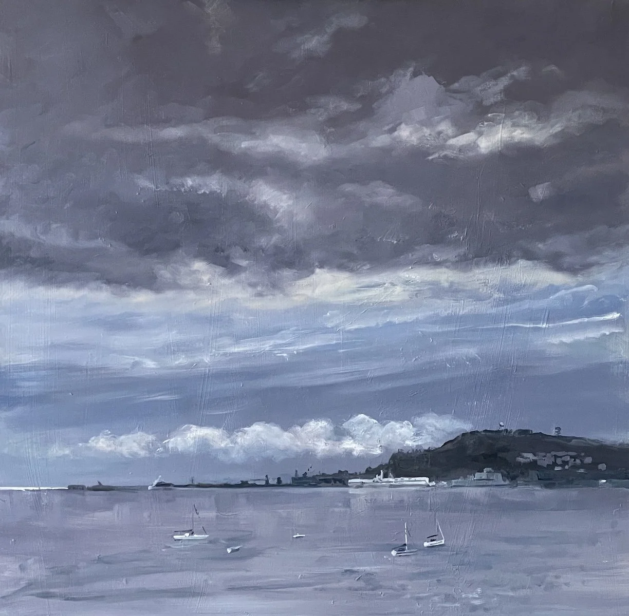 View across Portland Harbour - after the storm.  60cm x 60cm : £SOLD
