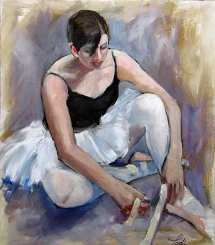 Dancer Tying Her Shoes - Original Oil Painting by Podi Lawrence