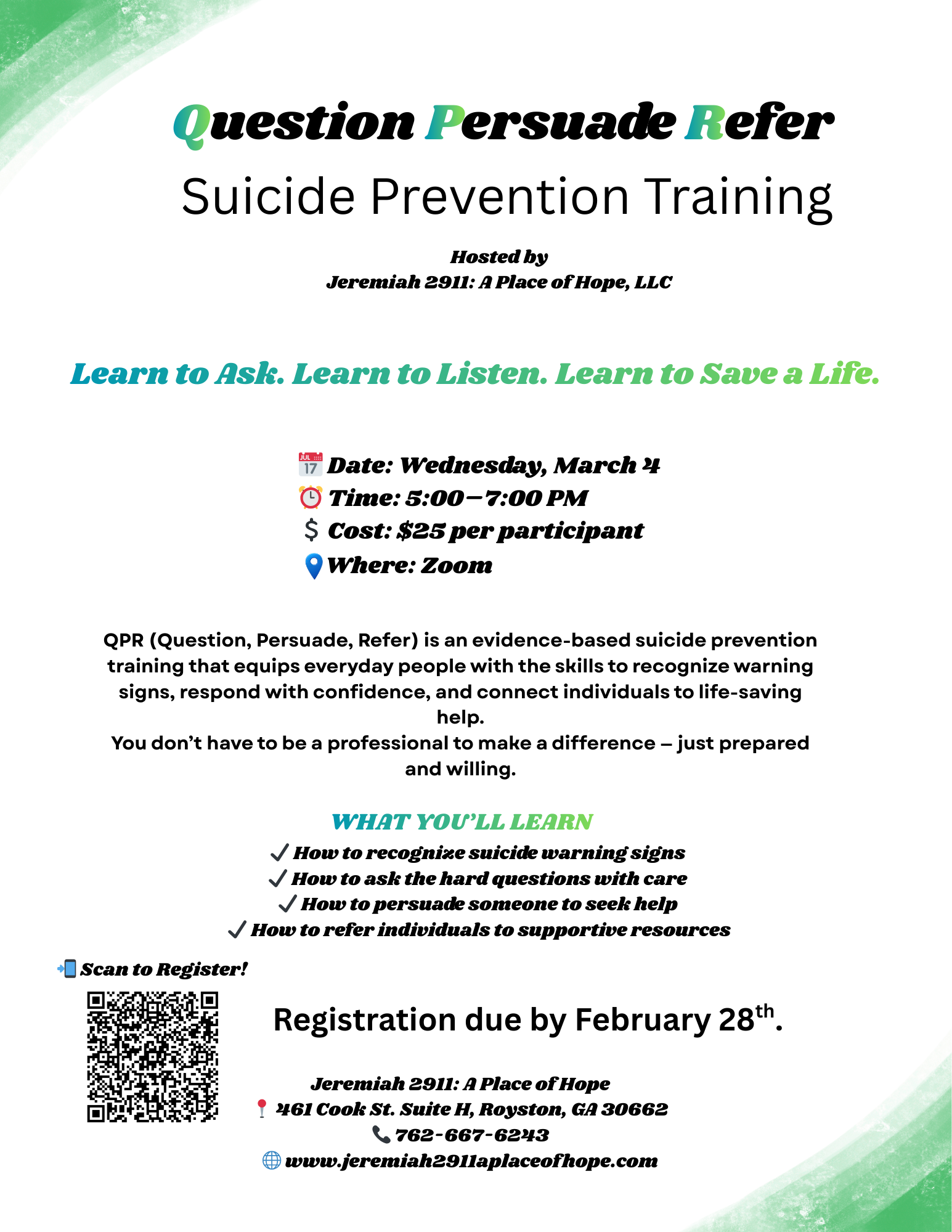 Question Persuade Refer- Suicide Prevention Training