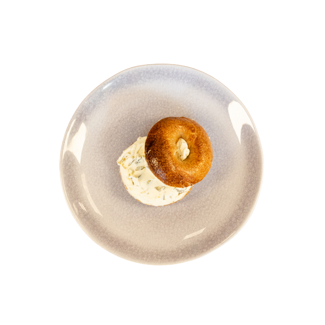 Toasted babes bakery plain bagel with house made jalapeno cream cheese