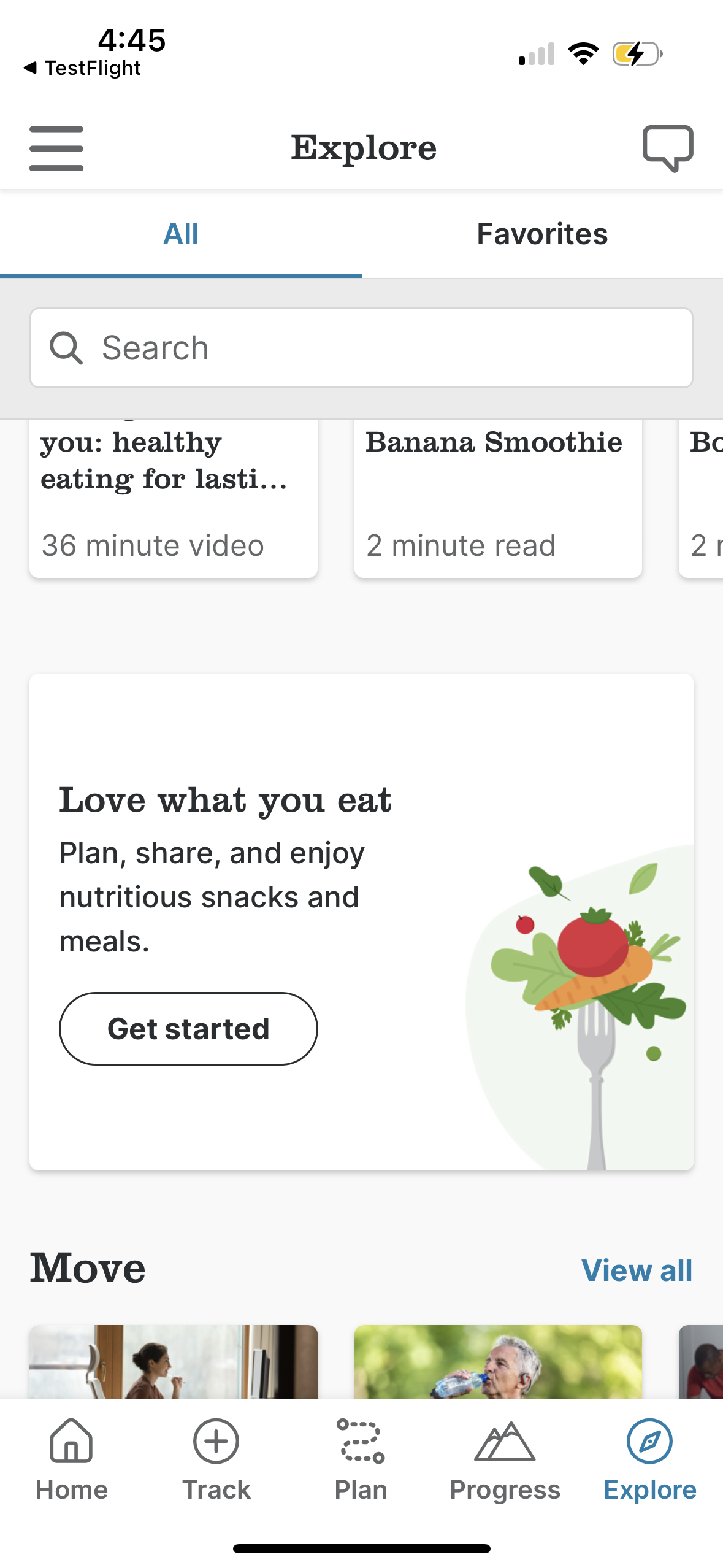 in-app component showcasing ways to enjoy snacks & meals