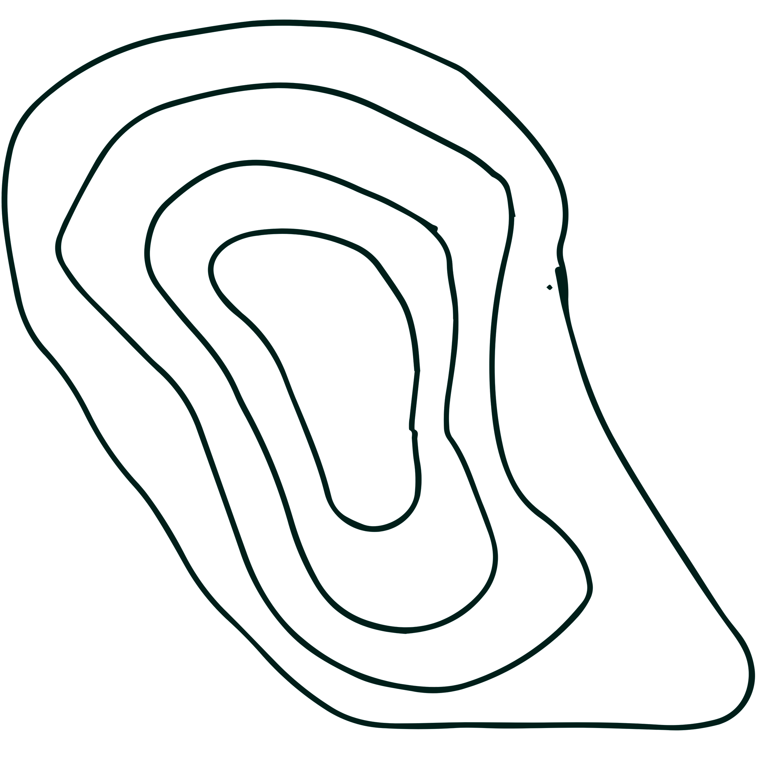 Topographic map with contour lines in teal on a black background.
