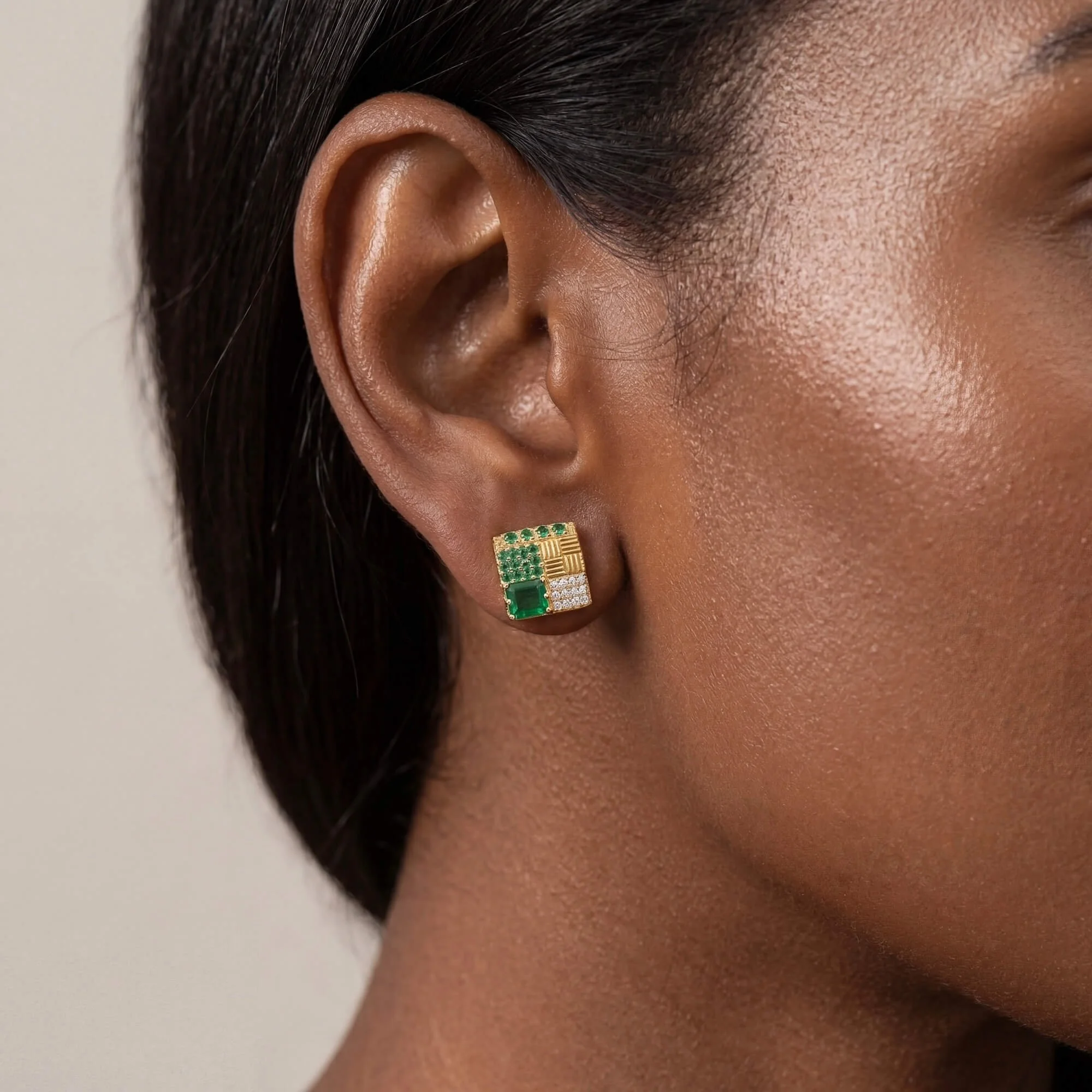Gwen Beloti Emerald Cube Chunky Stud Earrings.jpg