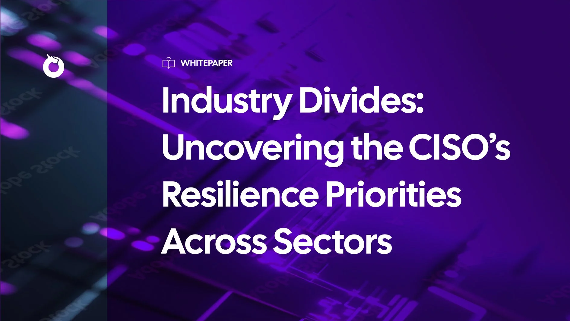 Cover image for a whitepaper titled 'Industry Divides: Uncovering the CIO's Resilience Priorities Across Sectors' with a background of electronic circuit board components illuminated in purple.