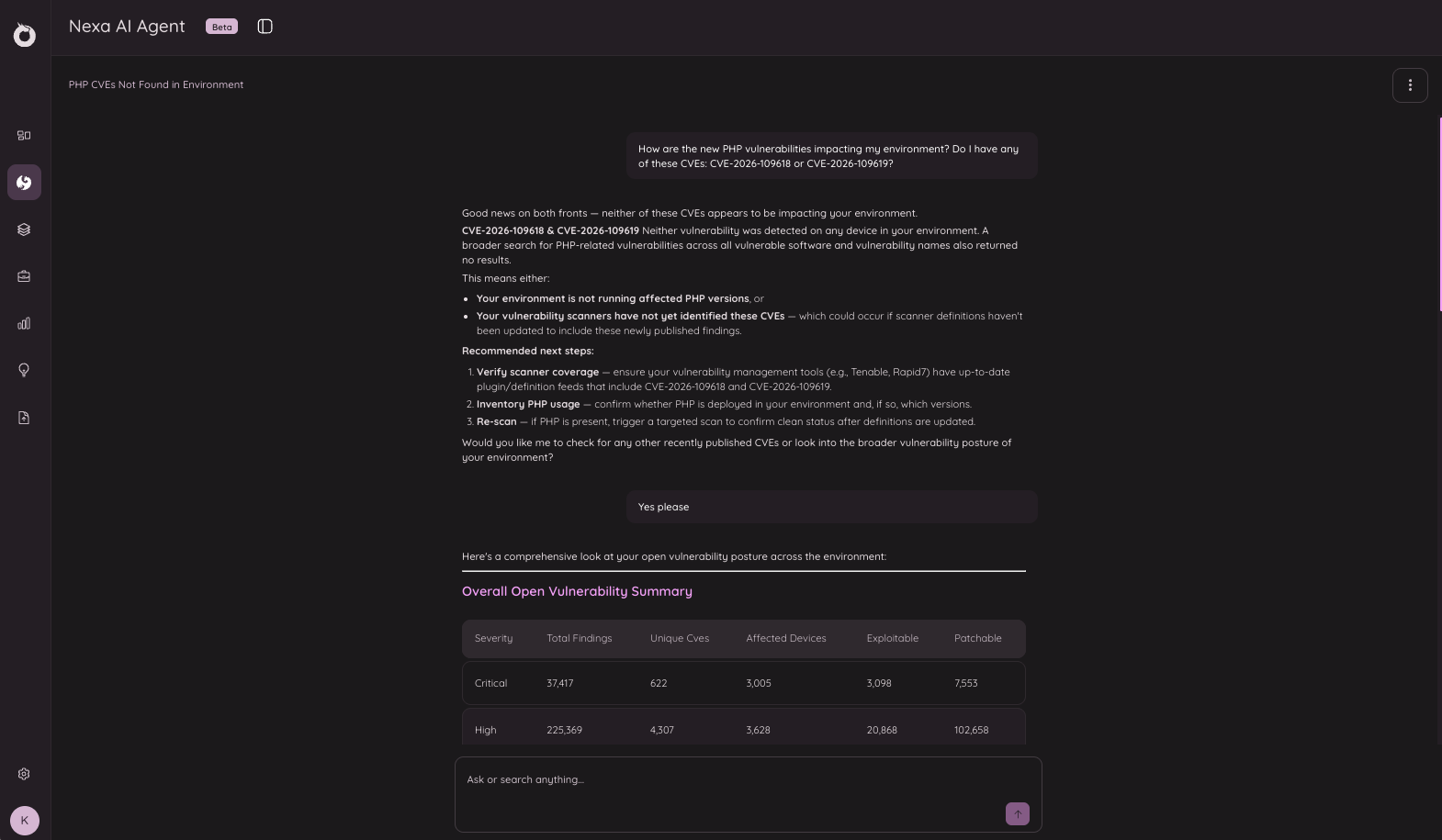 Check with Onyxia's AI Agent Nexa about PHP Vulnerabilities in Your Environment