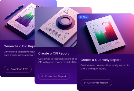 Screens displaying data analysis and reporting options, including graphs, charts, and report customization buttons.