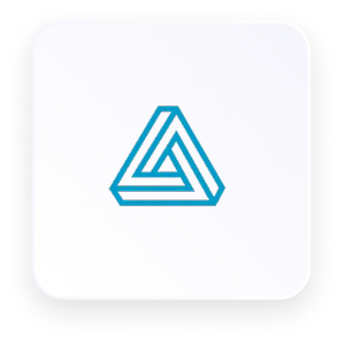 Line art logo of a triangle with an inner maze design in blue color.