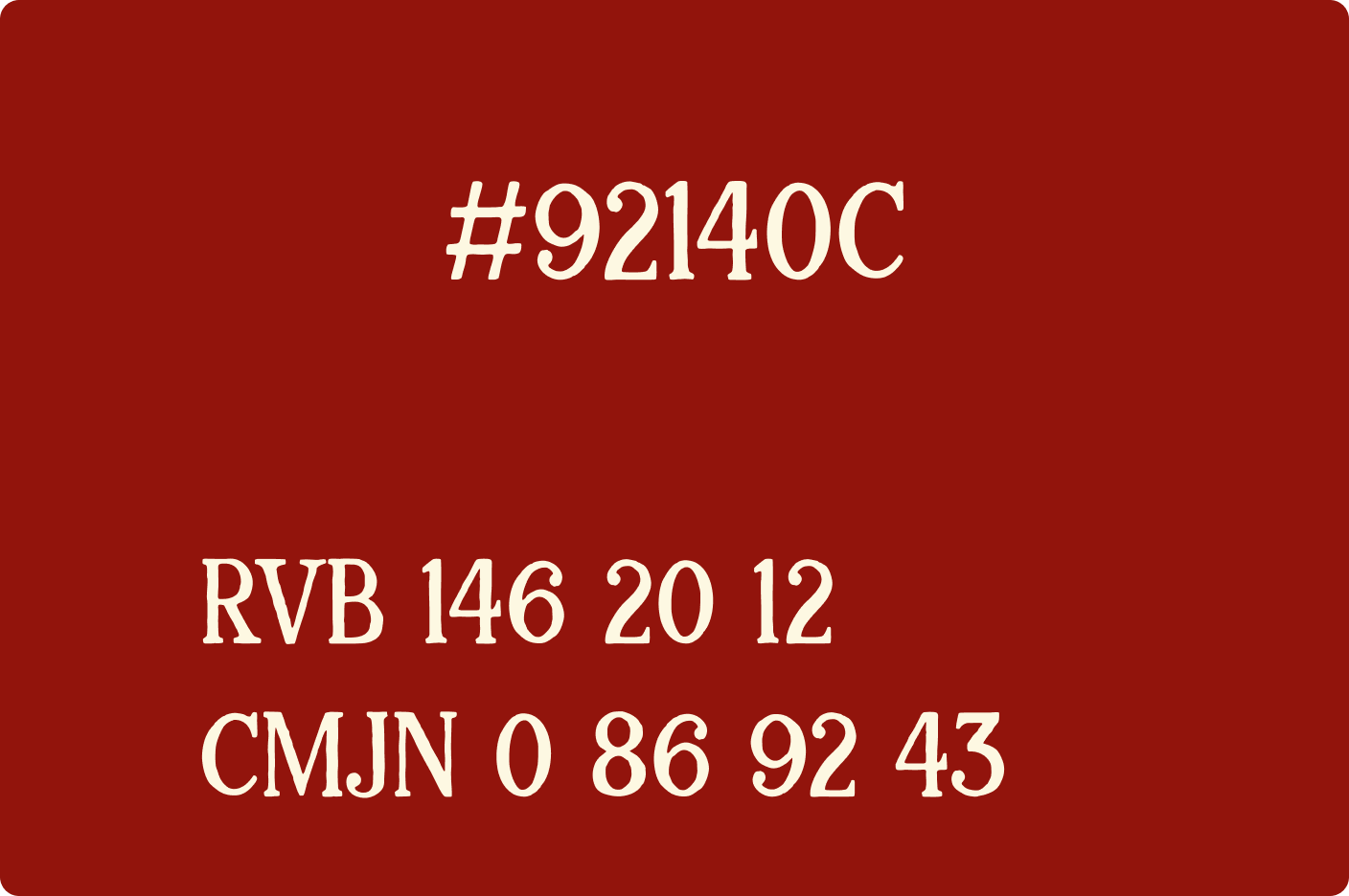 Palette de couleur de Porco Rosto, code hex #92140C