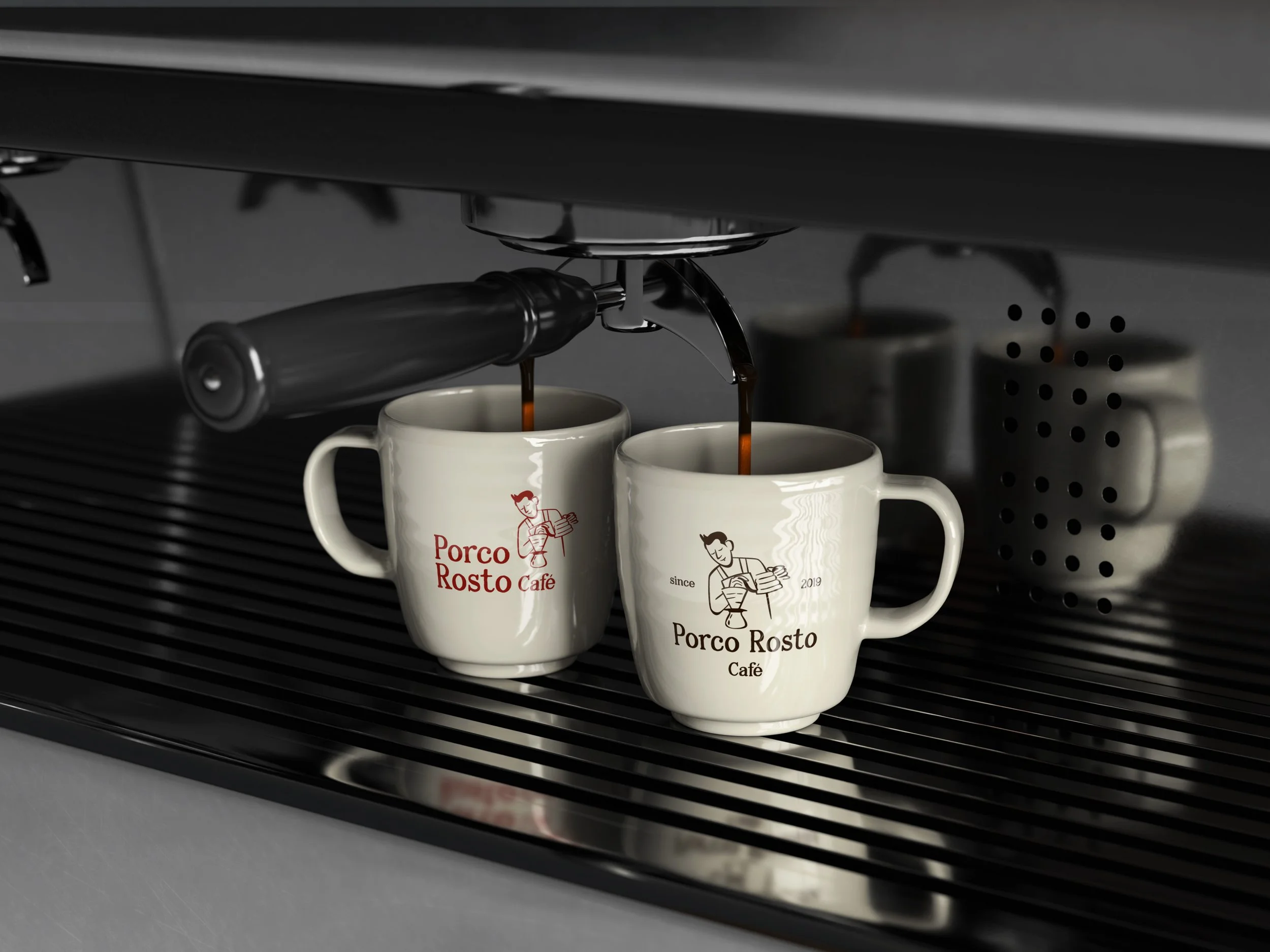 Logo Porco Rosto sur des tasses