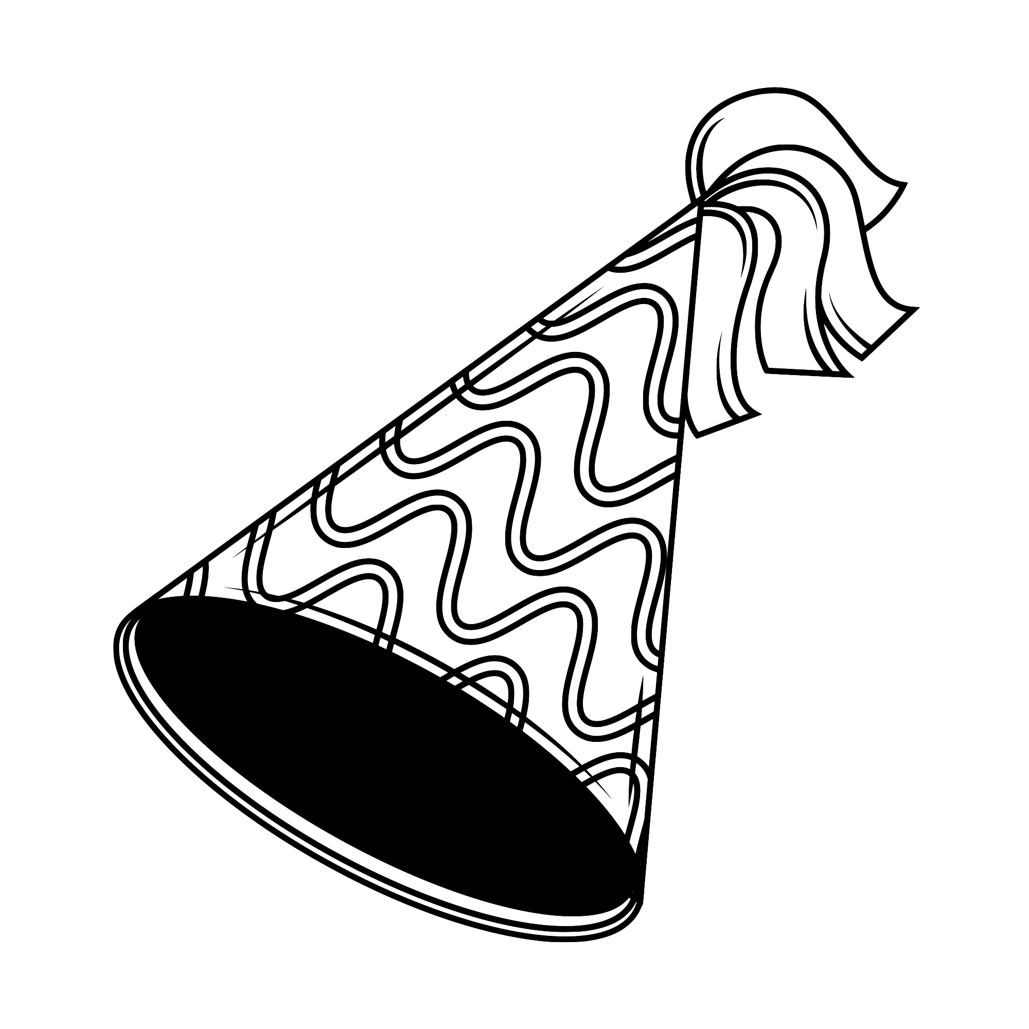 Outline of a slice of layered cake with decorative frosting on top.