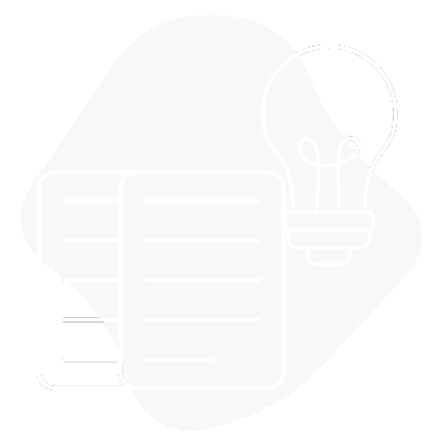 Outline of a notebook or planner, a sheet of paper, and a lightbulb icon.