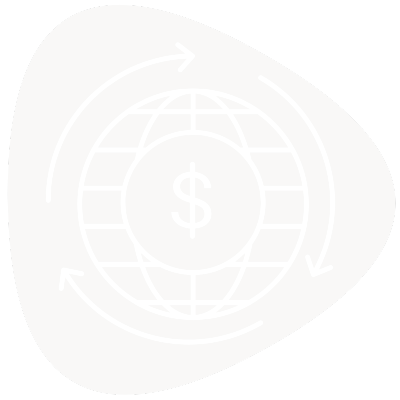 Illustration of a globe with a dollar sign at the center, surrounded by arrows indicating global financial flow.