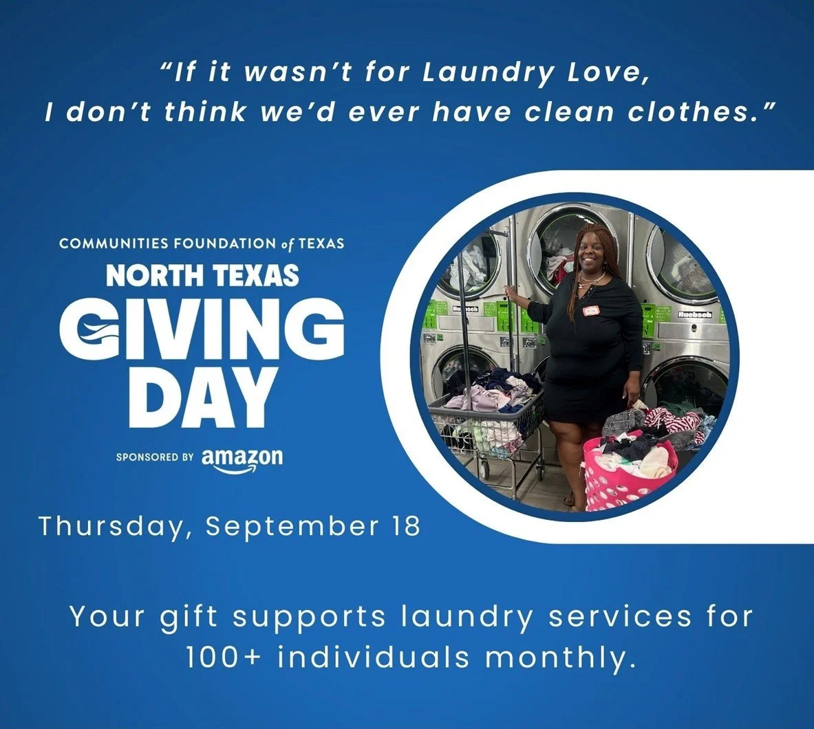 One week until North Texas Giving Day. Beat the rush and make your gift today! Help us raise $3,000 to support our laundry days. Visit northtexasgivingday.org and search Laundry Love Fort Worth to donate today. #northtexasgivingday2025 #cleanclothesm