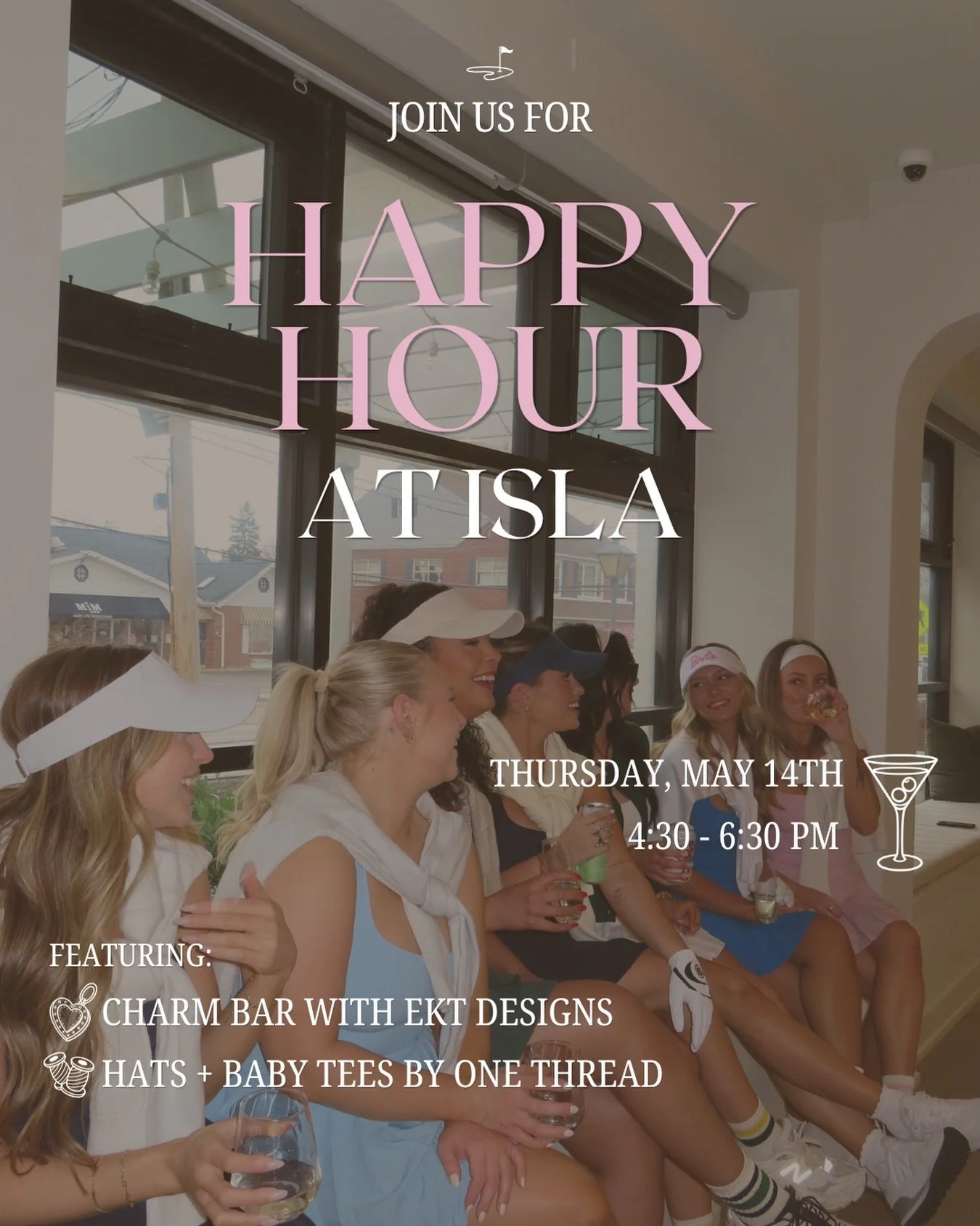 Join us for a...⁠
Golf for Them, Glow for You Happy Hour⁠ ⁠🥂⁠
⁠Champagne &bull; Wine &bull; Hard Seltzers⁠
⁠
Thursday, May 14th⁠
4:30 - 6:30pm ⁠
⁠
✨ Featuring:⁠
Charm bar &mdash; @ektdesigns215 
Hats + baby tees &mdash; @onethreadd