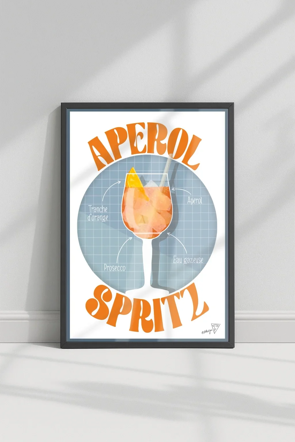Affiche cocktail Aperol Spritz dans un cadre, décoration murale