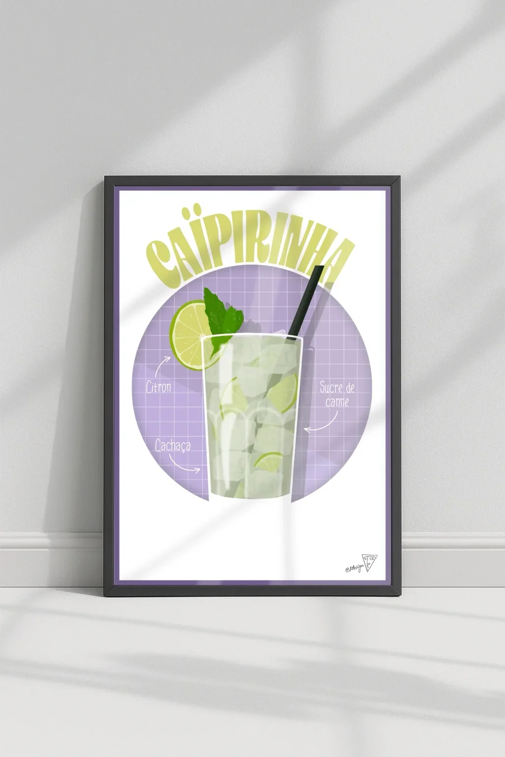 Affiche cocktail Caïpirinha dans un cadre, décoration murale