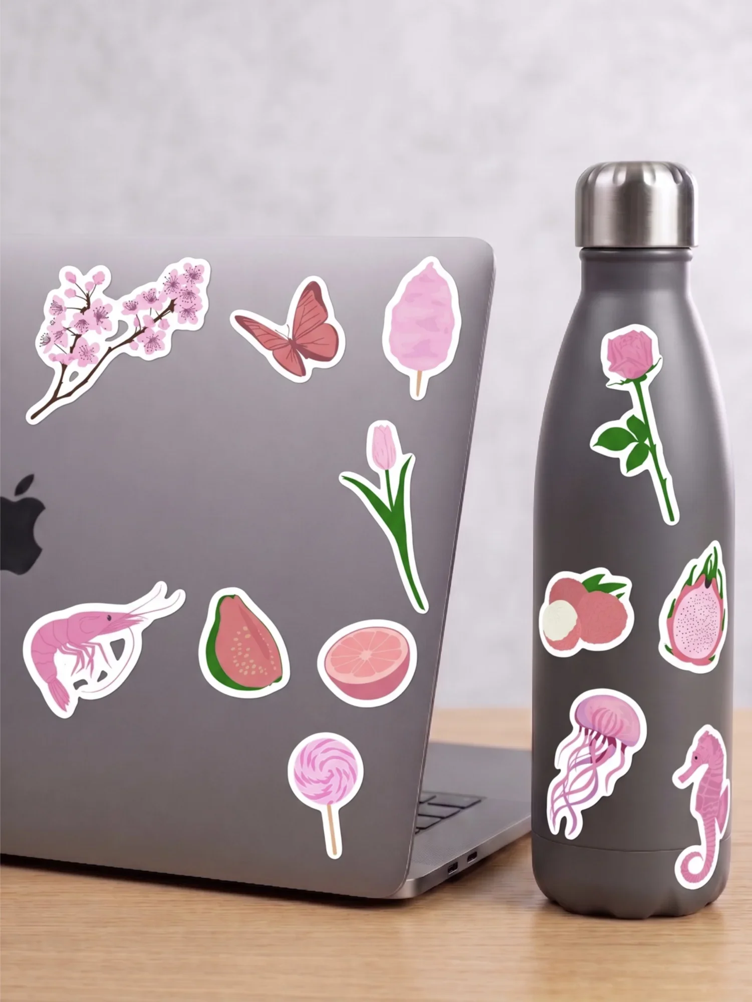 Pack stickers mise en situation "La vie en rose", symboles roses, stickers waterproof