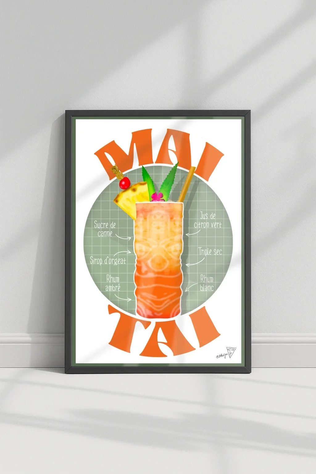 Affiche cocktail Maï Taï dans un cadre, décoration murale