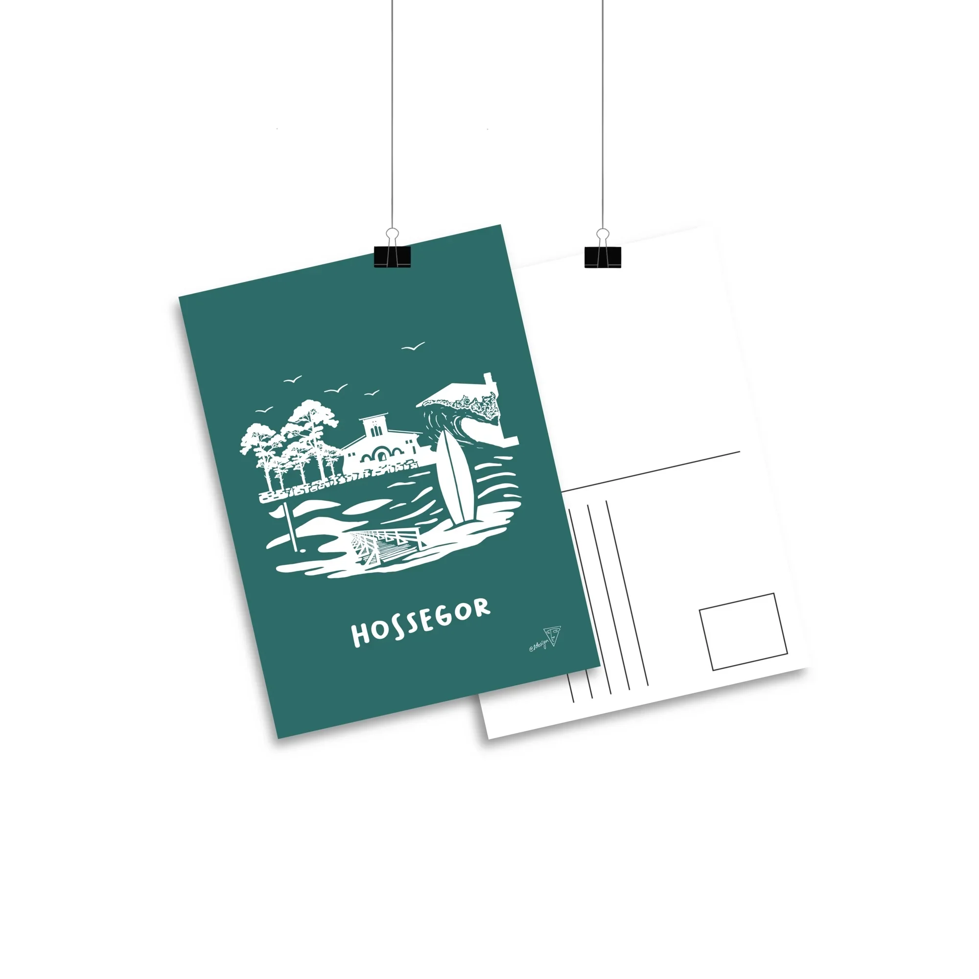 Carte postale de la ville de Hossegor, fond vert, imprimé recto-verso sur papier 350g